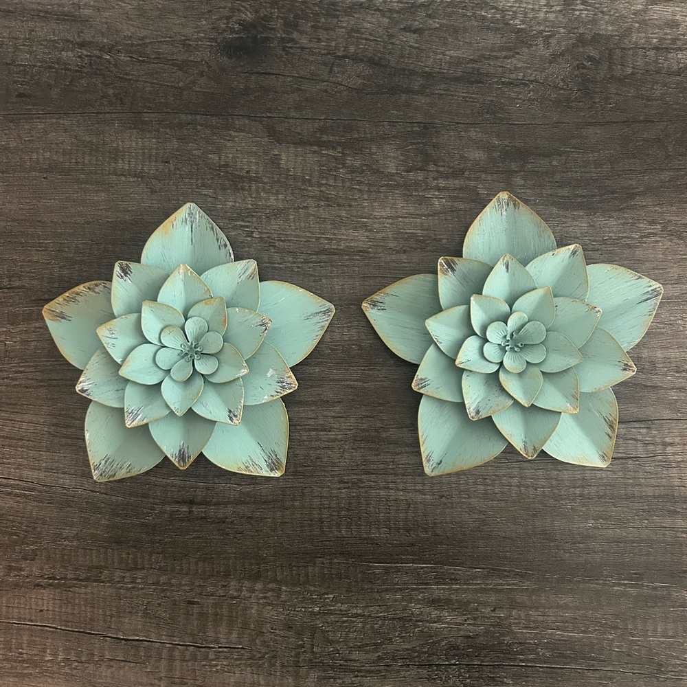 Decorative Teal Flower Wall Art Set